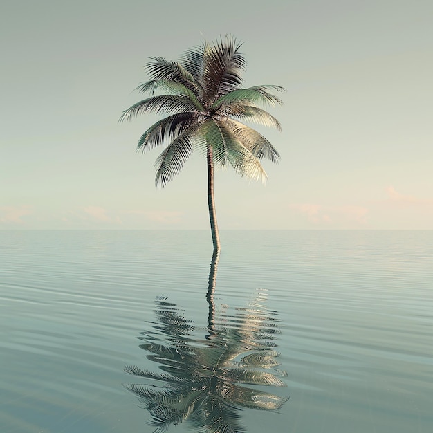 Photo rendue en 3D d'un beau palmier dans l'eau