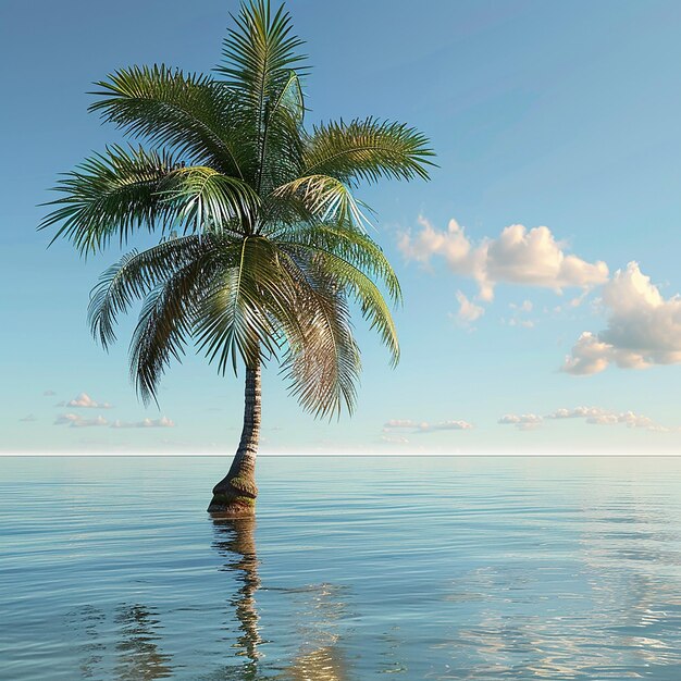 Photo rendue en 3D d'un beau palmier dans l'eau