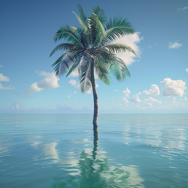 Photo rendue en 3D d'un beau palmier dans l'eau