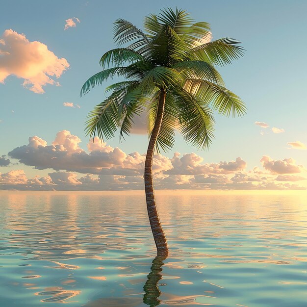 Photo rendue en 3D d'un beau palmier dans l'eau