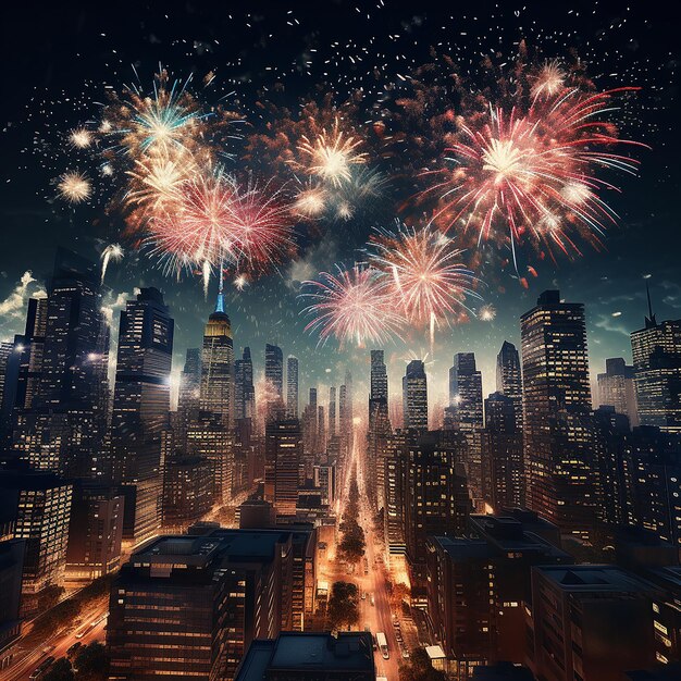 Photo rendue en 3D des feux d'artifice du Nouvel An