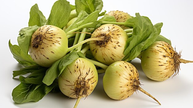 Photo rendue en 3D d'un kohlrabi avec des feuilles