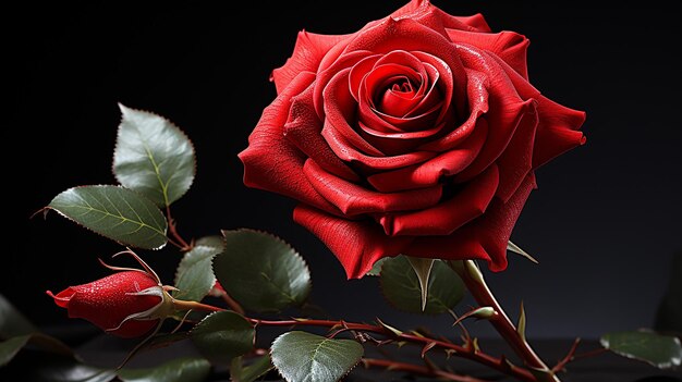 Photo rendue en 3D de la rose rouge