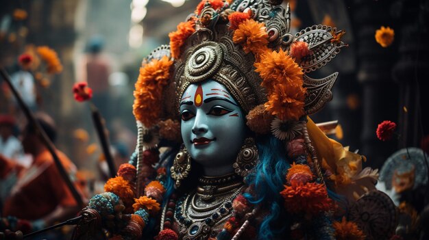 Photo des rituels du festival du Kerala du festival de Vishnu Vishnu ou de la vue de Vishnu générée par l'IA