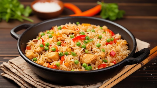 Photo de riz frit avec assiette de poulet