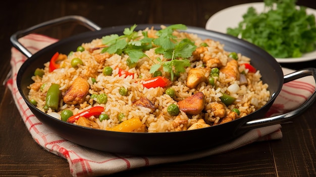 Photo de riz frit avec assiette de poulet