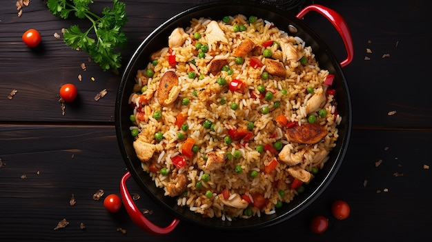 Photo de riz frit avec assiette de poulet