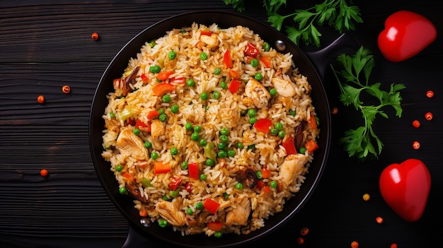 Photo de riz frit avec assiette de poulet