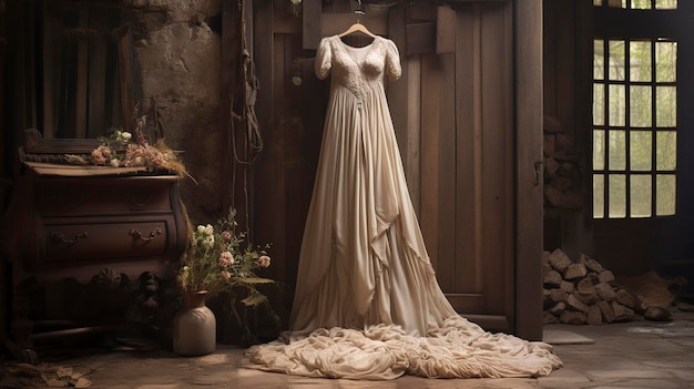 Une photo d'une robe de maternité dans un cadre rustique