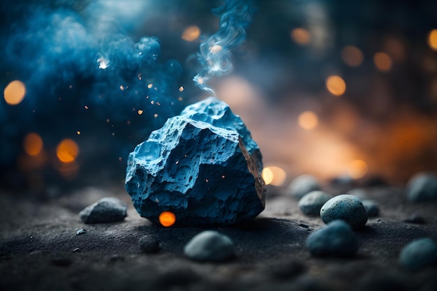 Une photo d'un rocher bleu fumant