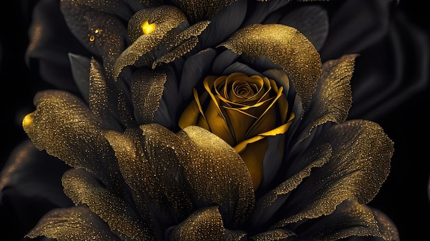 Photo d'une rose noire et dorée fleurs ai générative