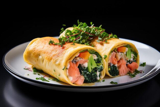 Photo de rouleaux d'omelette au saumon rose et aux légumes une photographie de nourriture