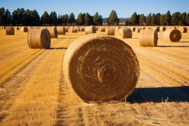 Photo de rouleaux de paille dans le champ