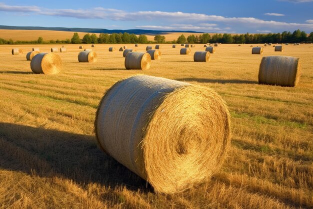 Photo de rouleaux de paille dans le champ