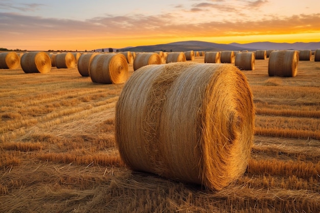 Photo de rouleaux de paille dans le champ