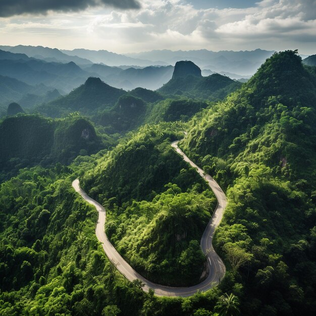 photo route no3 au-dessus des montagnes avec la jungle verte dans la province de Nan en Thaïlande
