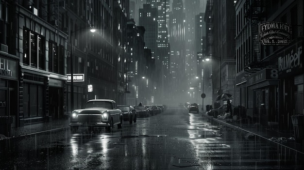 La photo de rue de nuit en noir et blanc de Moody Cityscape
