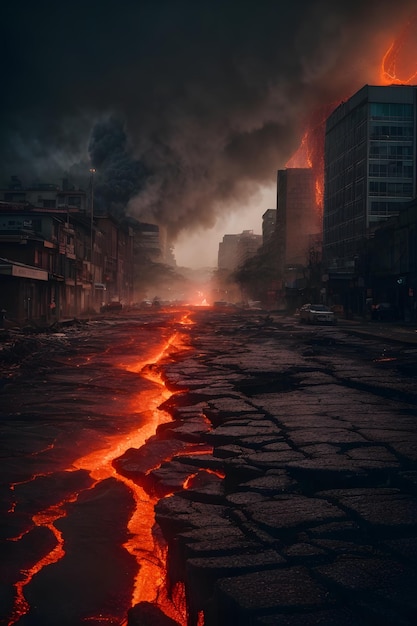 Photo d'une rue de la ville engloutie par les flammes