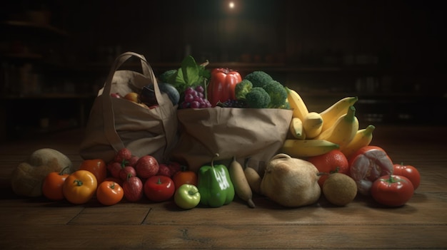 Une photo d'un sac de fruits et légumes