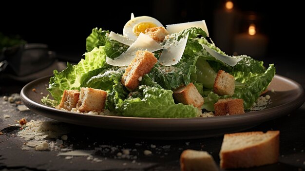 Une photo d'une salade César fraîche et croustillante