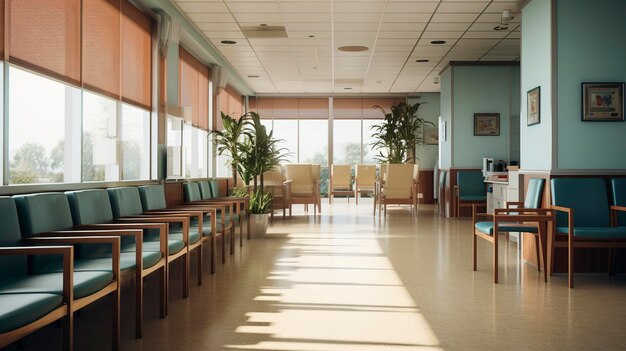 Une photo d'une salle d'attente avec des patients en arrière-plan