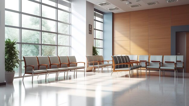 Une photo d'une salle d'attente vide dans un établissement de santé