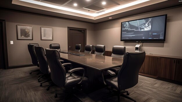 Une photo d'une salle de conférence professionnelle avec un équipement audiovisuel de pointe