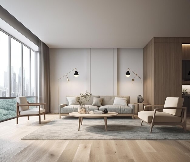 Une photo d'un salon dans un appartement de luxe simulé