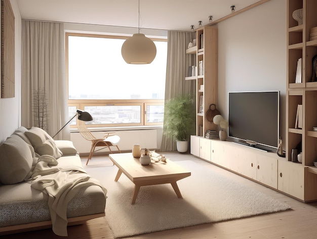 Photo d'un salon avec un intérieur japonais moderne minimaliste épuré