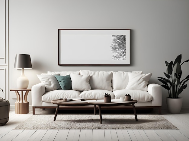 Photo d'un salon moderne avec un canapé blanc minimaliste et une table à café élégante