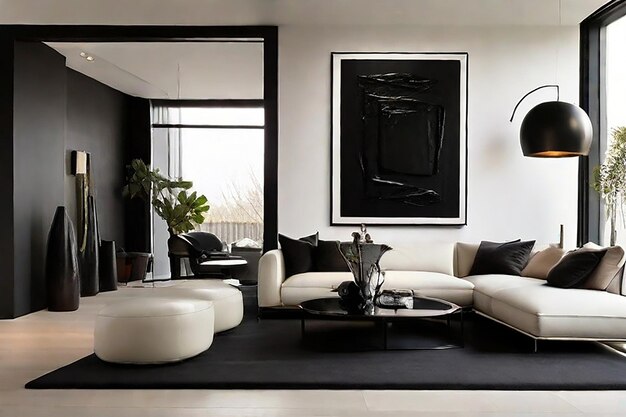 Photo salon moderne avec canapé orange confortable design d'intérieur génératif ai