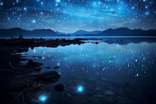 Photo de la scène nocturne tranquille avec des étoiles étincelantes paysage nocturne