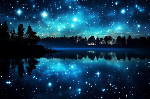 Photo de la scène nocturne tranquille avec des étoiles étincelantes paysage nocturne