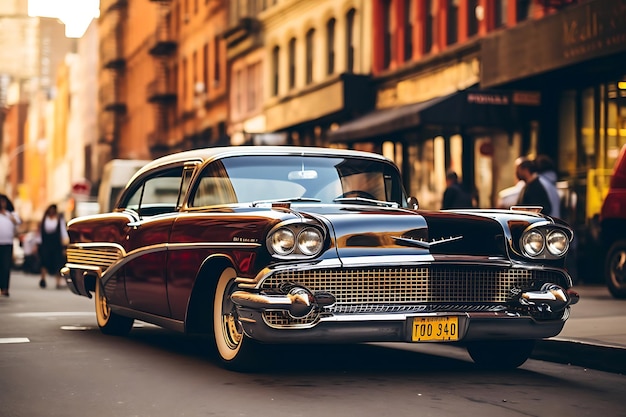 Photo de scènes de rue de la ville avec des voitures vintage et Pede