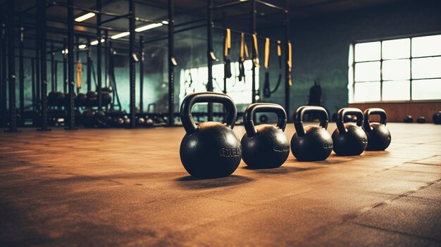 Une photo d'une séance d'entraînement de circonscription avec des kettlebells et des cordes de bataille