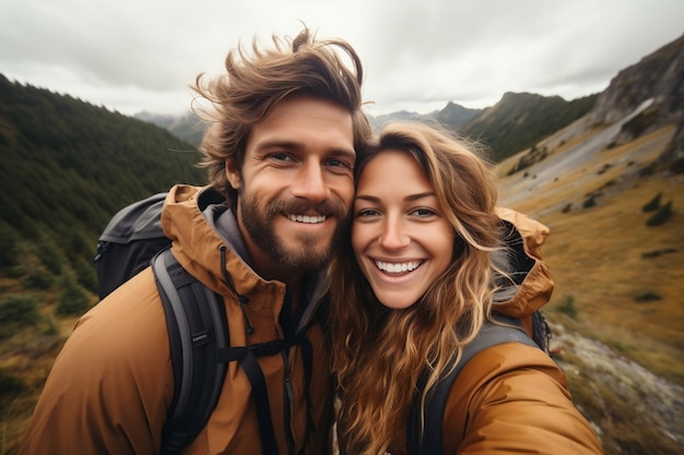 Photo selfie d'un adorable couple joyeux et rayonnant Generative Ai