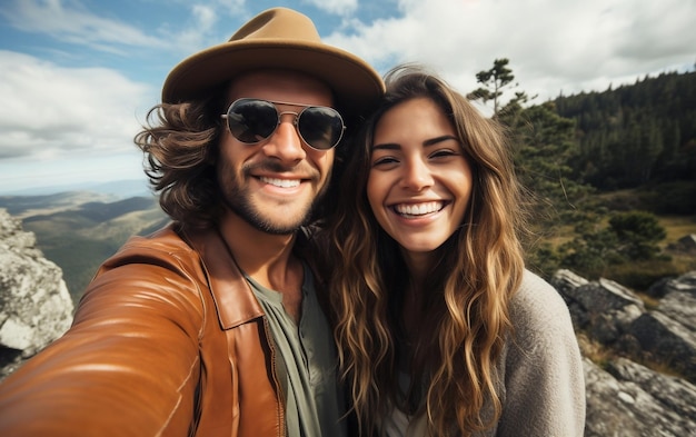 Une photo selfie d'un couple heureux