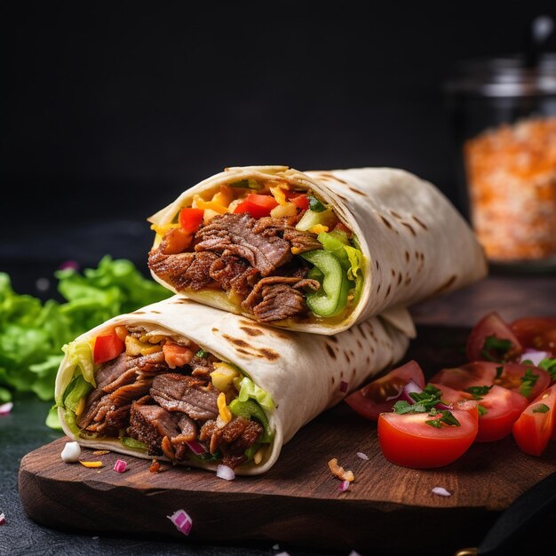 Photo de shawarma de poulet délicieux et chaud dans un fond isolé