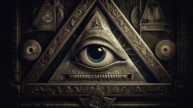 Photo Signe Illuminati franc-maçonnerie Le carré maçonnique All-seeing eye dans le triangle géométrique privilégié AI Generated