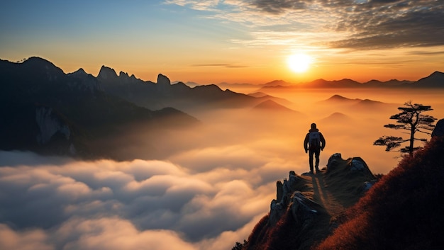 photo silhouette d'une personne regardant le coucher du soleil