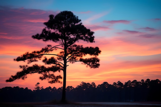 Photo de la silhouette d'un pin contre un ciel coloré