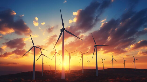 Une photo de silhouettes d'éoliennes