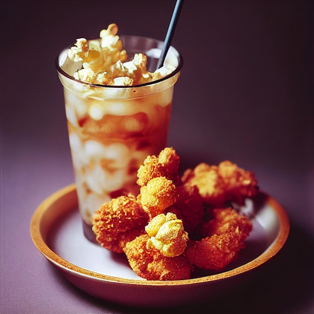 Photo de simulation de rendu 3D, poulet pop-corn taïwanais, poulet frit