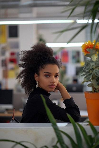 une photo sincère dans un bureau décoré pour la fête de la femme