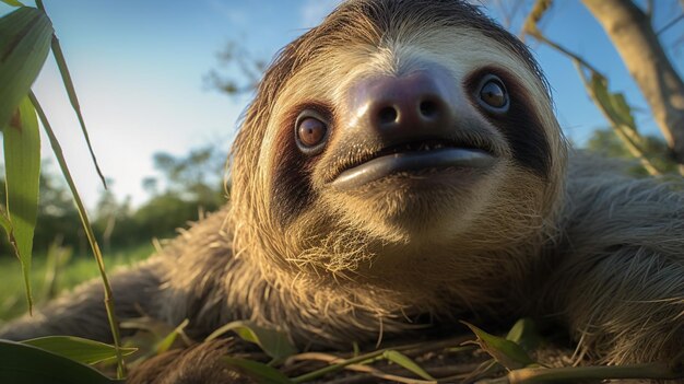 Photo photo de sloth dans la forêt avec le ciel bleu