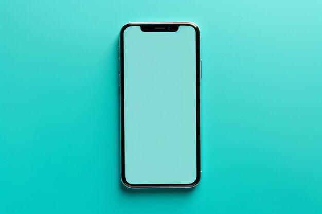 Photo d'un smartphone moderne avec un fond turquoise solide IA générative
