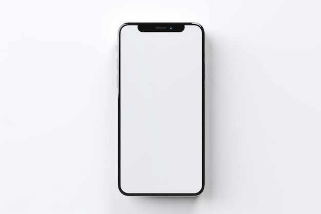 Photo d'un smartphone noir élégant sur un fond blanc impeccable AI générative