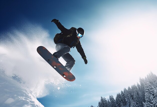 Photo de snowboard sur une montagne enneigée