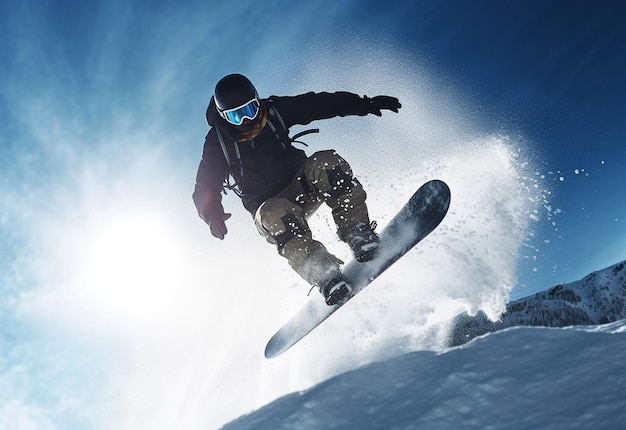 Photo de snowboard sur une montagne enneigée