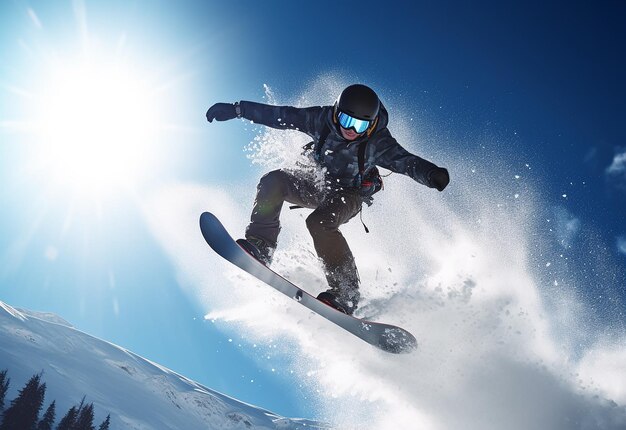 Photo de snowboard sur une montagne enneigée